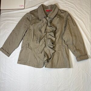 ELLE Womens Taupe Ruffle Front Zip Up Jacket Blazer Plus Size 2X cuffed sleeves